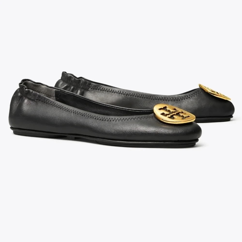 Tory Burch Black Leather MINNIE TRAVEL BALLET